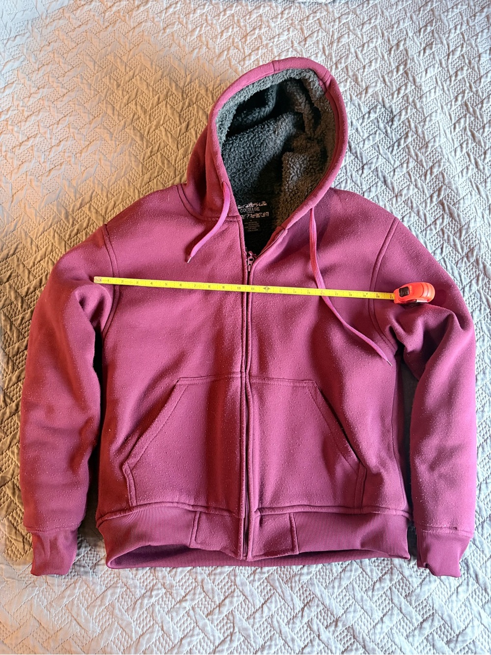 Kids Maroon Zip-Up Hooded Sweatshirt with Sherpa Lining